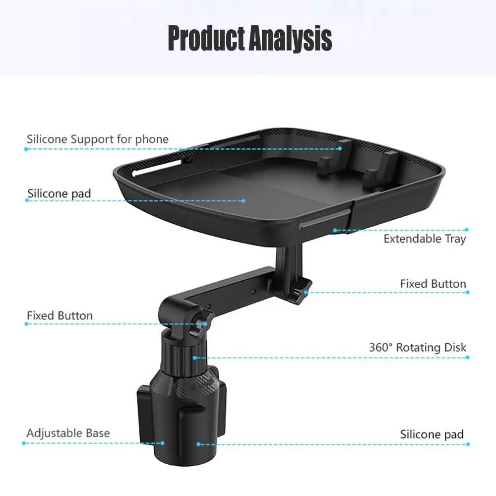 Car Dining Tray Table Holder - Multifunctional Organizer for Drinks, Snacks, and Phone Stand - Vehicle Interior Storage Solution