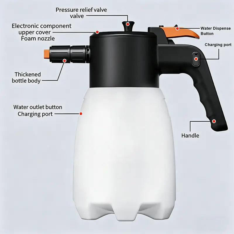 Rechargeable Cordless Electric Foam Sprayer - High Pressure Foam Cannon for Automotive Detailing, Home and Industrial Cleaning with Smart Pressure Control and Ergonomic Handle