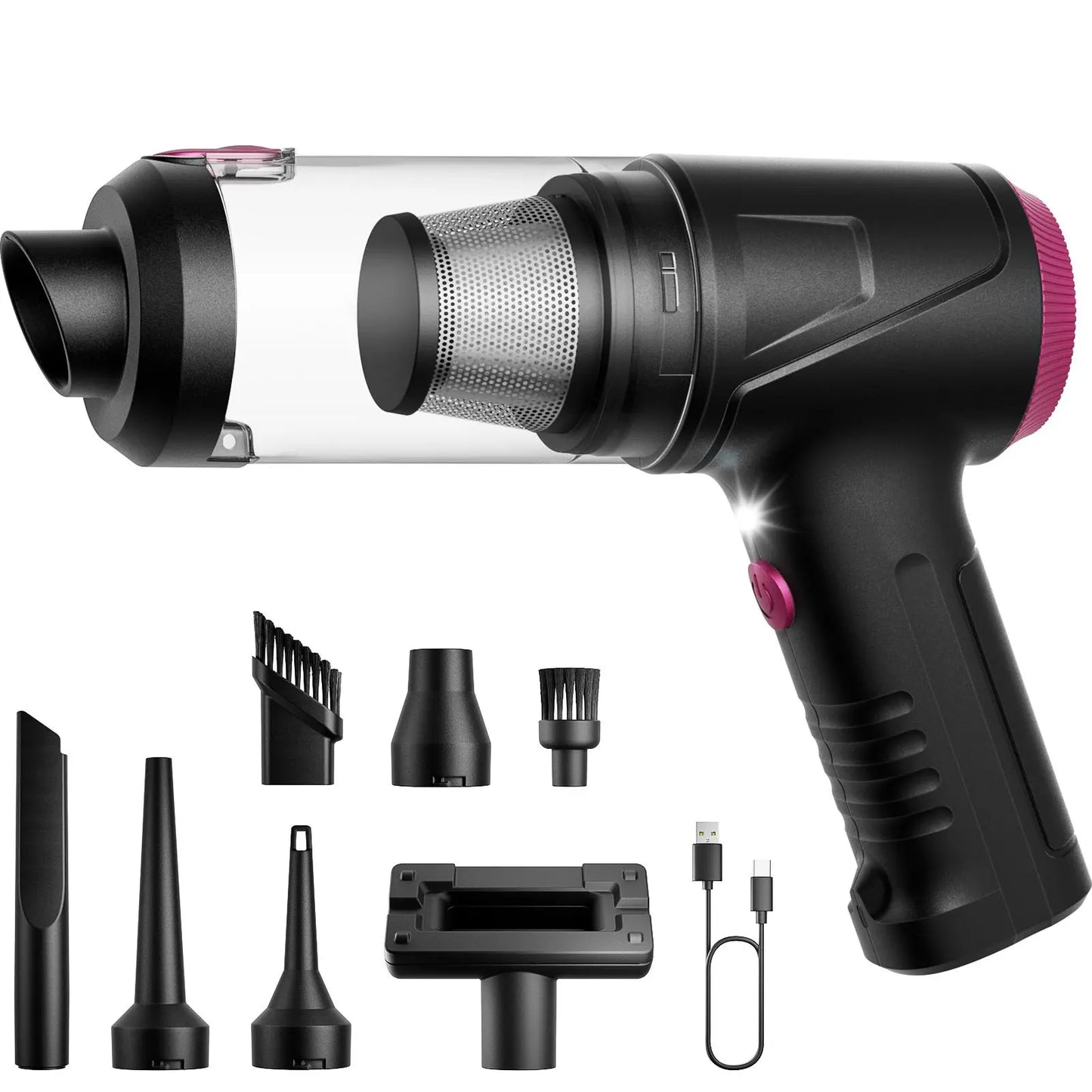 Cordless 4-in-1 Handheld Car Vacuum Cleaner with 16000PA Suction Power, Air Duster, Adjustable Multi-Nozzle Attachments, LED Light, and Portability for Car, Home, and Pet Use