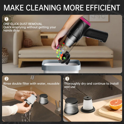 Cordless 4-in-1 Handheld Car Vacuum Cleaner with 16000PA Suction Power, Air Duster, Adjustable Multi-Nozzle Attachments, LED Light, and Portability for Car, Home, and Pet Use