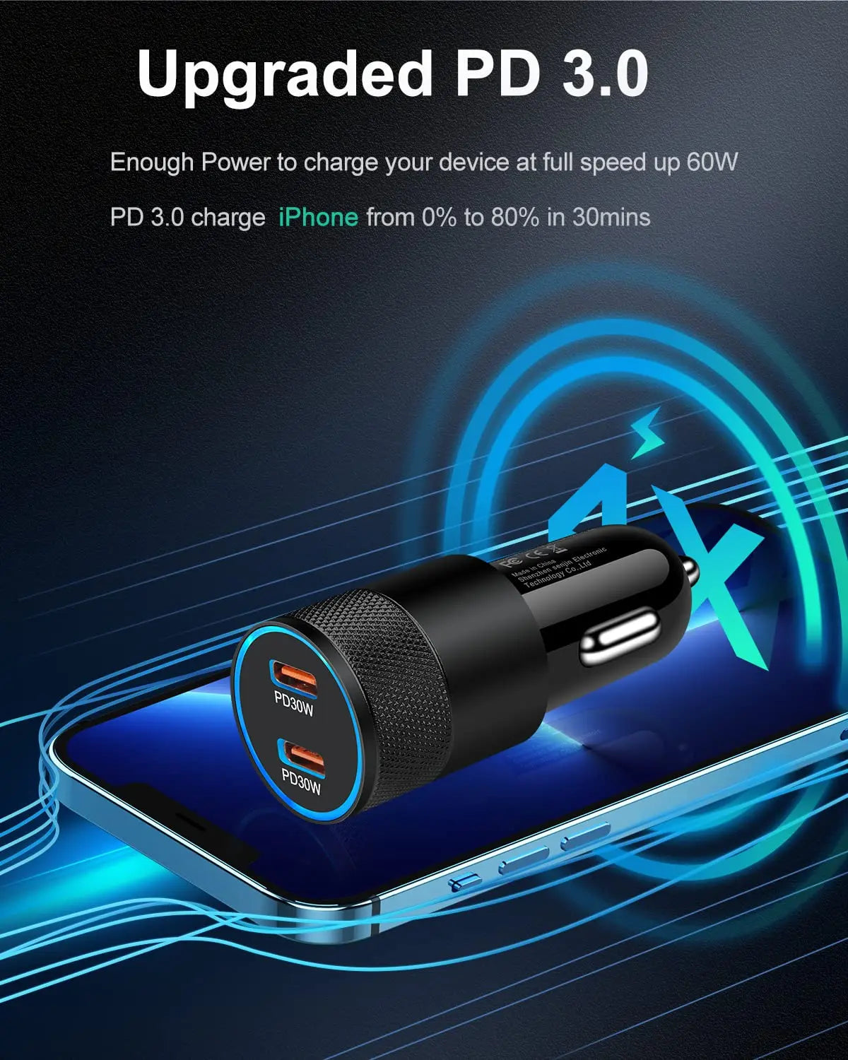 High-Speed Dual-Port USB-C Car Charger for Samsung Galaxy and iPhone - 3-Pack 60W Cigarette Lighter Adapter with 2 PD USB-C to C Cables for Galaxy S24/S23/S22/S20/S10/Note 20/10 and iPhone 16 Pro