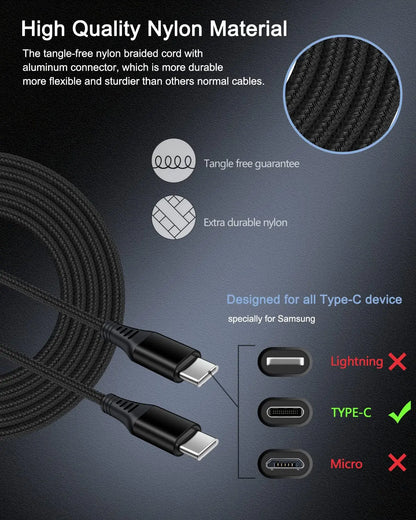 High-Speed Dual-Port USB-C Car Charger for Samsung Galaxy and iPhone - 3-Pack 60W Cigarette Lighter Adapter with 2 PD USB-C to C Cables for Galaxy S24/S23/S22/S20/S10/Note 20/10 and iPhone 16 Pro
