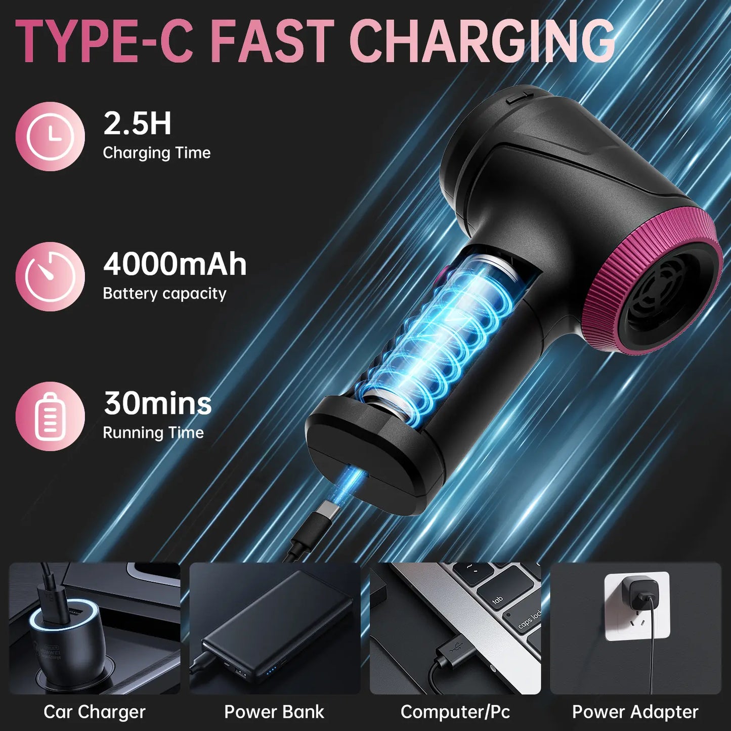 Cordless 4-in-1 Handheld Car Vacuum Cleaner with 16000PA Suction Power, Air Duster, Adjustable Multi-Nozzle Attachments, LED Light, and Portability for Car, Home, and Pet Use